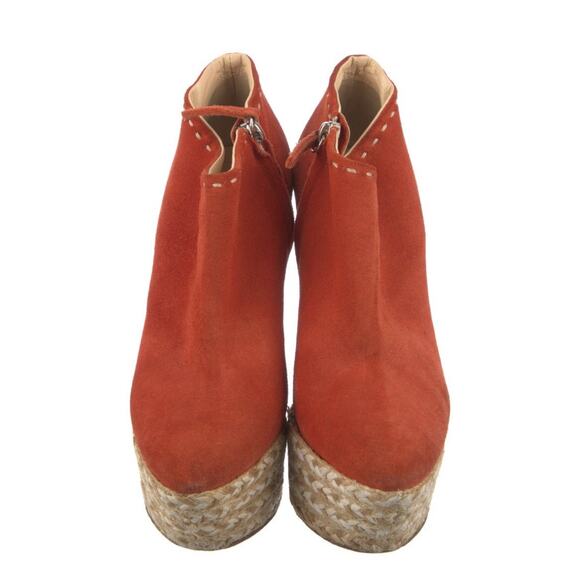 Giuseppe ZANOTTI Orange Rust Suede Platform Wedge Ankle Booties Size IT 37 US 7 - Picture 2 of 5
